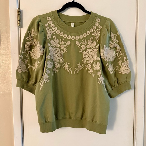 Anthropologie Embroidered Puff Sleeve Sweatshirt - Picture 5 of 7